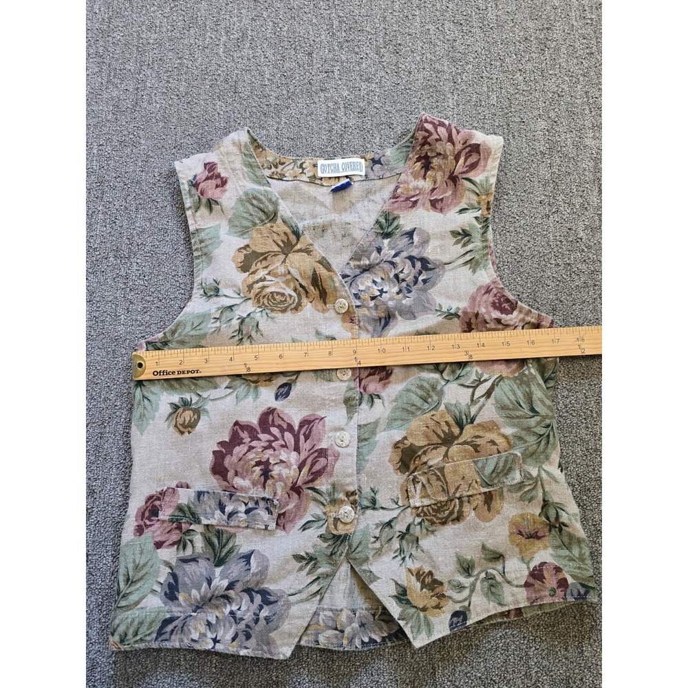 Gotcha Covered Womens Vintage 90s Cottagecore Floral Vest Size M 100% Flax - Picture 5 of 8